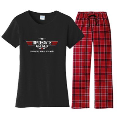 DeSantis Airlines Funny Political Meme Top DeSantis Airlines Women's Flannel Pajama Set