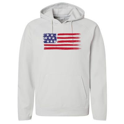 Distressed American Flag Patriotic Usa Flag 4th Of July Performance Fleece Hoodie