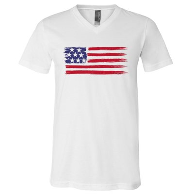 Distressed American Flag Patriotic Usa Flag 4th Of July V-Neck T-Shirt