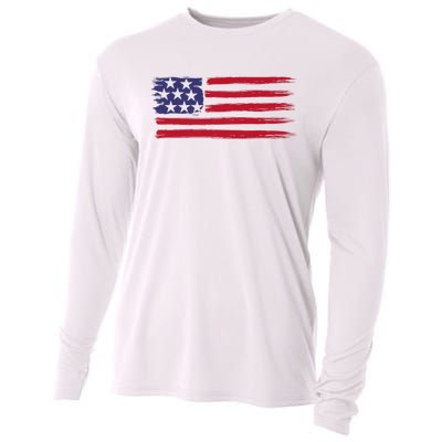 Distressed American Flag Patriotic Usa Flag 4th Of July Cooling Performance Long Sleeve Crew