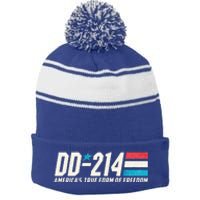 Dd214 Armed Forces Military Alumni Vintage Stripe Pom Pom Beanie