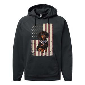 Dachshund American Flag Bandana 4th Of July Gifts Performance Fleece Hoodie