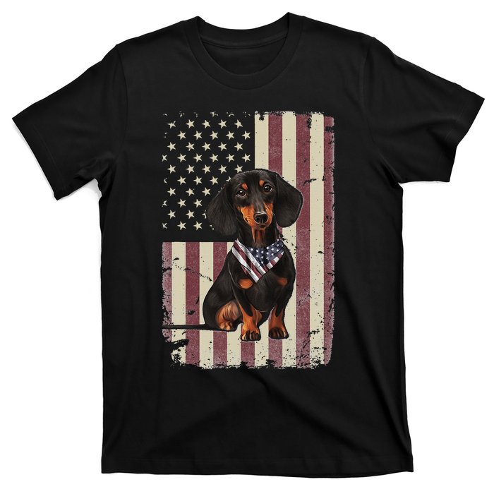 Dachshund American Flag Bandana 4th Of July Gifts T-Shirt