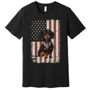 Dachshund American Flag Bandana 4th Of July Gifts Premium T-Shirt