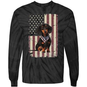 Dachshund American Flag Bandana 4th Of July Gifts Tie-Dye Long Sleeve Shirt