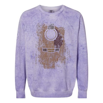 Distressed Acoustic Guitar Vintage Player Rock Roll Music Colorblast Crewneck Sweatshirt