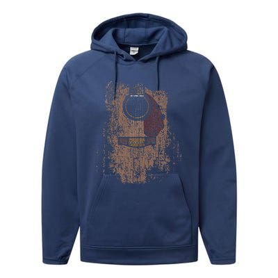 Distressed Acoustic Guitar Vintage Player Rock Roll Music Performance Fleece Hoodie