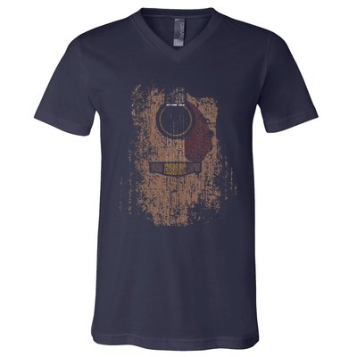 Distressed Acoustic Guitar Vintage Player Rock Roll Music V-Neck T-Shirt