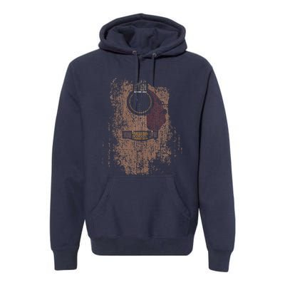 Distressed Acoustic Guitar Vintage Player Rock Roll Music Premium Hoodie