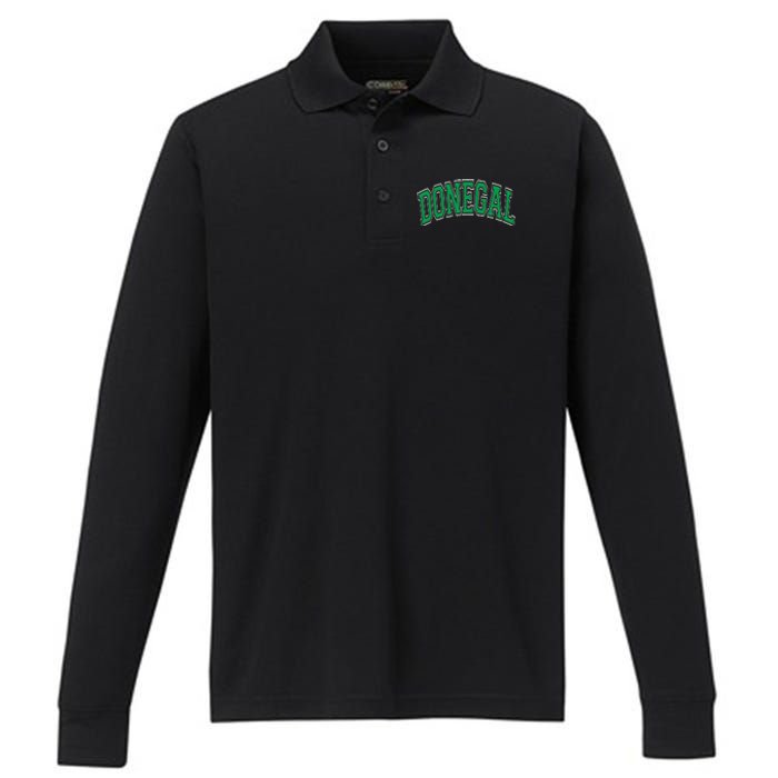 Donegal Arched Green Text Performance Long Sleeve Polo