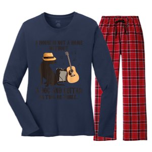 Dog And Guitar Women's Long Sleeve Flannel Pajama Set 