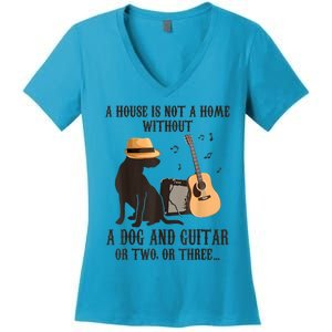 Dog And Guitar Women's V-Neck T-Shirt