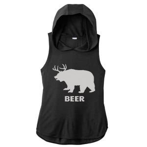 Deer Antlers + Grizzly Bear =Beer Ladies PosiCharge Tri-Blend Wicking Draft Hoodie Tank