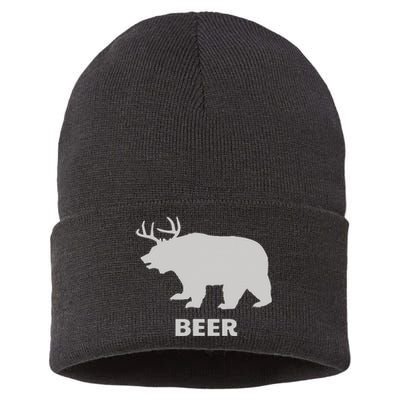 Deer Antlers + Grizzly Bear =Beer Sustainable Knit Beanie