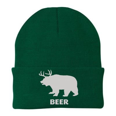 Deer Antlers + Grizzly Bear = Beer Funny Hunting Drinking Knit Cap Winter Beanie