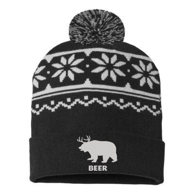 Deer Antlers + Grizzly Bear = Beer Funny Hunting Drinking USA-Made Snowflake Beanie