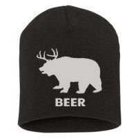 Deer Antlers + Grizzly Bear = Beer Funny Hunting Drinking Short Acrylic Beanie