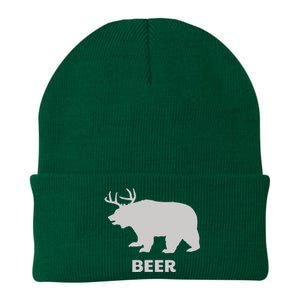 Deer Antlers + Grizzly Bear = Beer Funny Hunting Drinking Knit Cap Winter Beanie