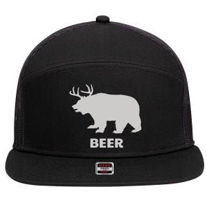 Deer Antlers + Grizzly Bear = Beer Funny Hunting Drinking 7 Panel Mesh Trucker Snapback Hat