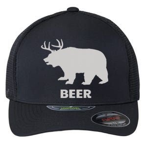 Deer Antlers + Grizzly Bear = Beer Funny Hunting Drinking Flexfit Unipanel Trucker Cap