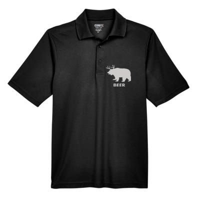 Deer Antlers + Grizzly Bear = Beer Funny Hunting Drinking Men's Origin Performance Piqué Polo