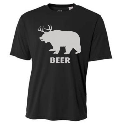 Deer Antlers + Grizzly Bear = Beer Funny Hunting Drinking Cooling Performance Crew T-Shirt