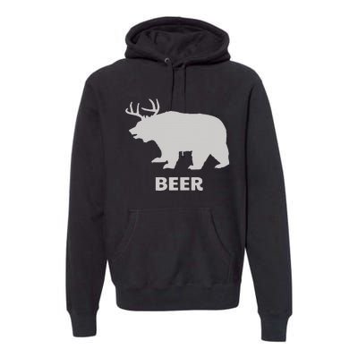 Deer Antlers + Grizzly Bear = Beer Funny Hunting Drinking Premium Hoodie