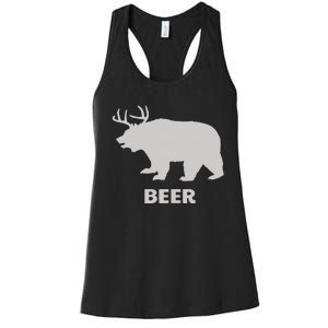 Deer Antlers + Grizzly Bear = Beer Funny Hunting Drinking Women's Racerback Tank