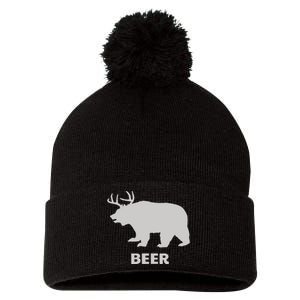 Deer Antlers + Grizzly Bear = Beer Funny Hunting Drinking Pom Pom 12in Knit Beanie