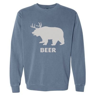 Deer Antlers + Grizzly Bear = Beer Funny Hunting Drinking Garment-Dyed Sweatshirt