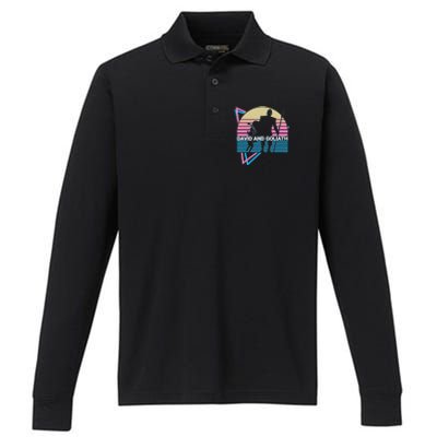 David And Goliath Christian Christianity Retro Performance Long Sleeve Polo