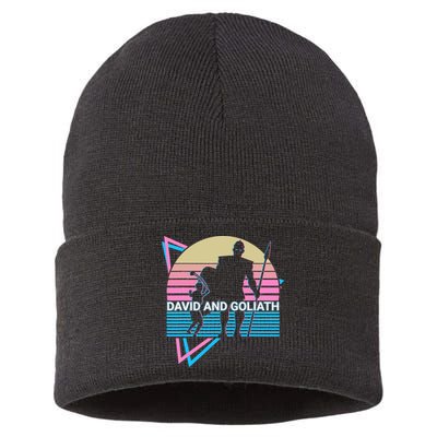 David And Goliath Christian Christianity Retro Sustainable Knit Beanie