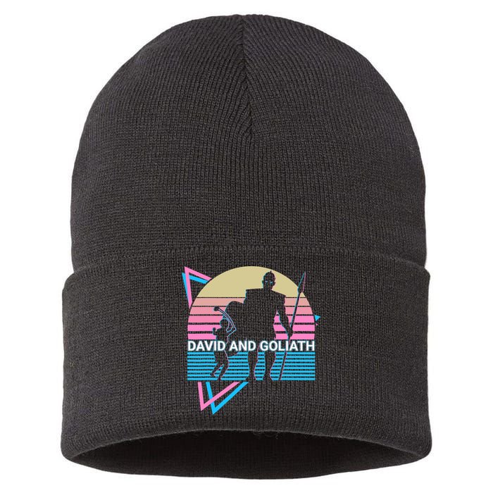 David And Goliath Christian Christianity Retro Sustainable Knit Beanie