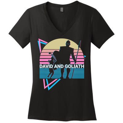 David And Goliath Christian Christianity Retro Women's V-Neck T-Shirt