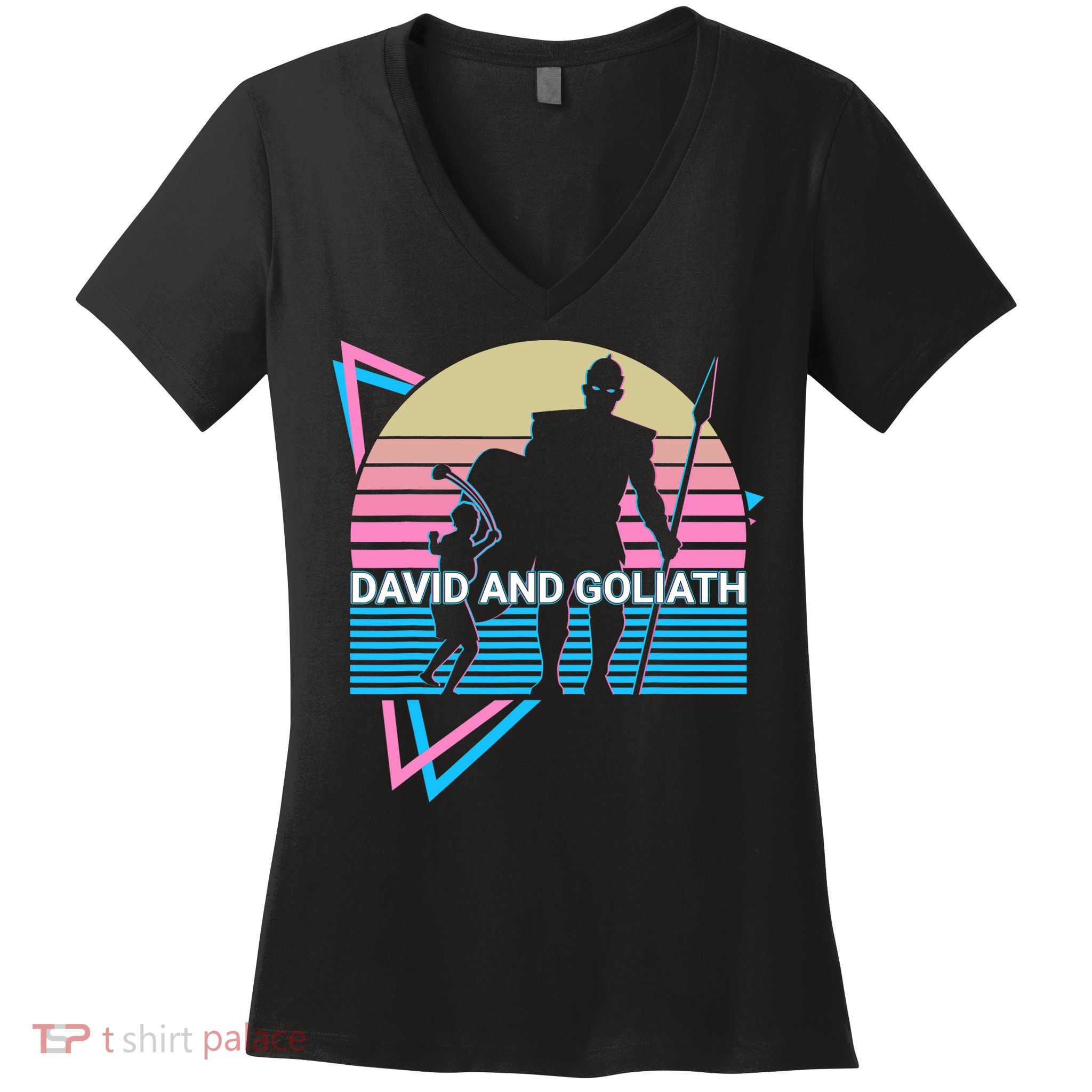 David And Goliath Christian Christianity Retro Women's V-Neck T-Shirt