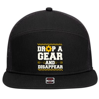 Drop A Gear And Disappear Dirt Track Race Racing Racers 7 Panel Mesh Trucker Snapback Hat