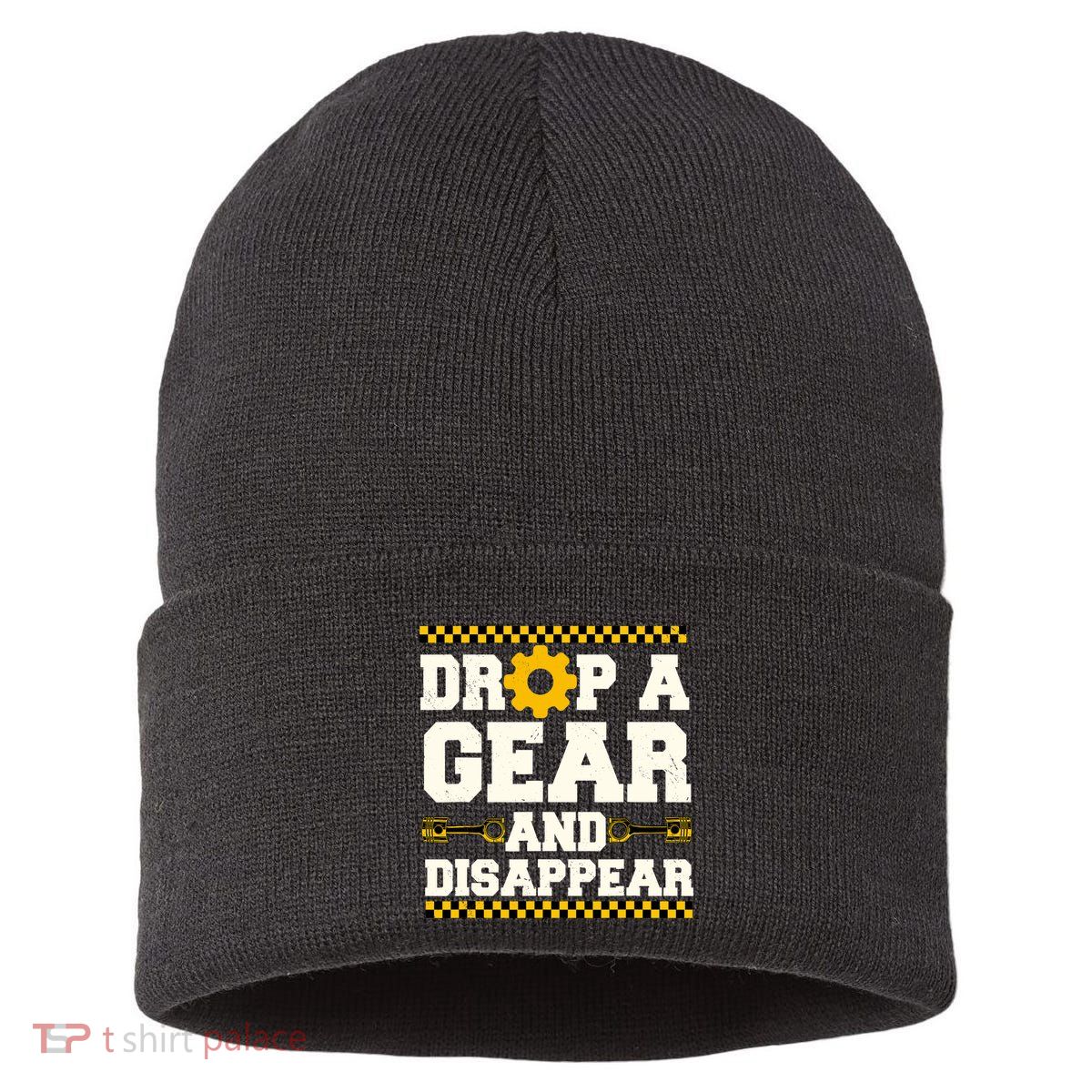Drop A Gear And Disappear Dirt Track Race Racing Racers Sustainable Knit Beanie