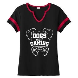 Dogs And Gaming Gamer Video Game Player Games Nerd Geek Gift Ladies Halftime Notch Neck Tee