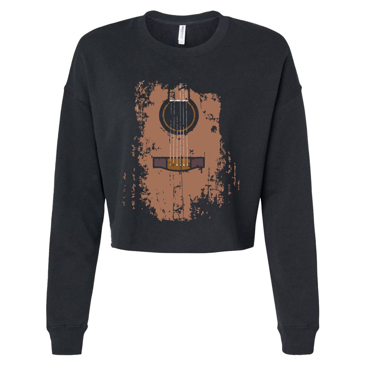 Distressed Acoustic Guitar Vintage Player Rock Roll Music Cropped Pullover Crew