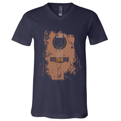 Distressed Acoustic Guitar Vintage Player Rock Roll Music V-Neck T-Shirt