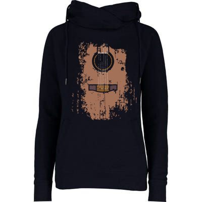 Distressed Acoustic Guitar Vintage Player Rock Roll Music Womens Funnel Neck Pullover Hood