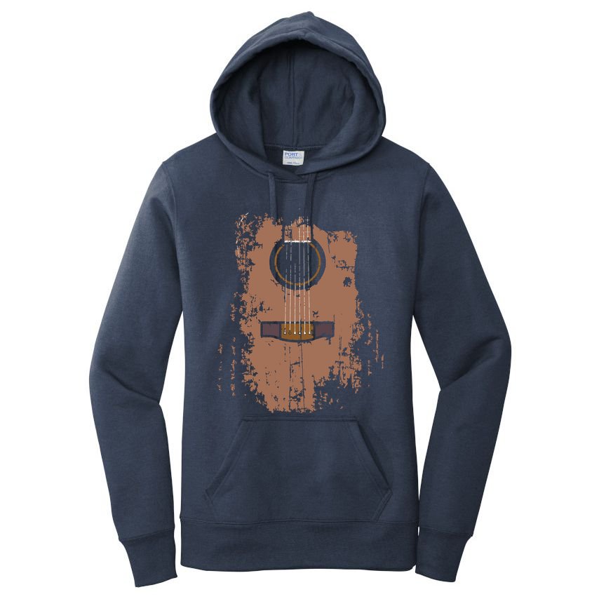 Distressed Acoustic Guitar Vintage Player Rock Roll Music Women's Pullover Hoodie