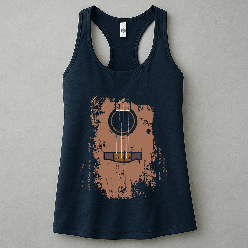 Distressed Acoustic Guitar Vintage Player Rock Roll Music Womens Tank Top