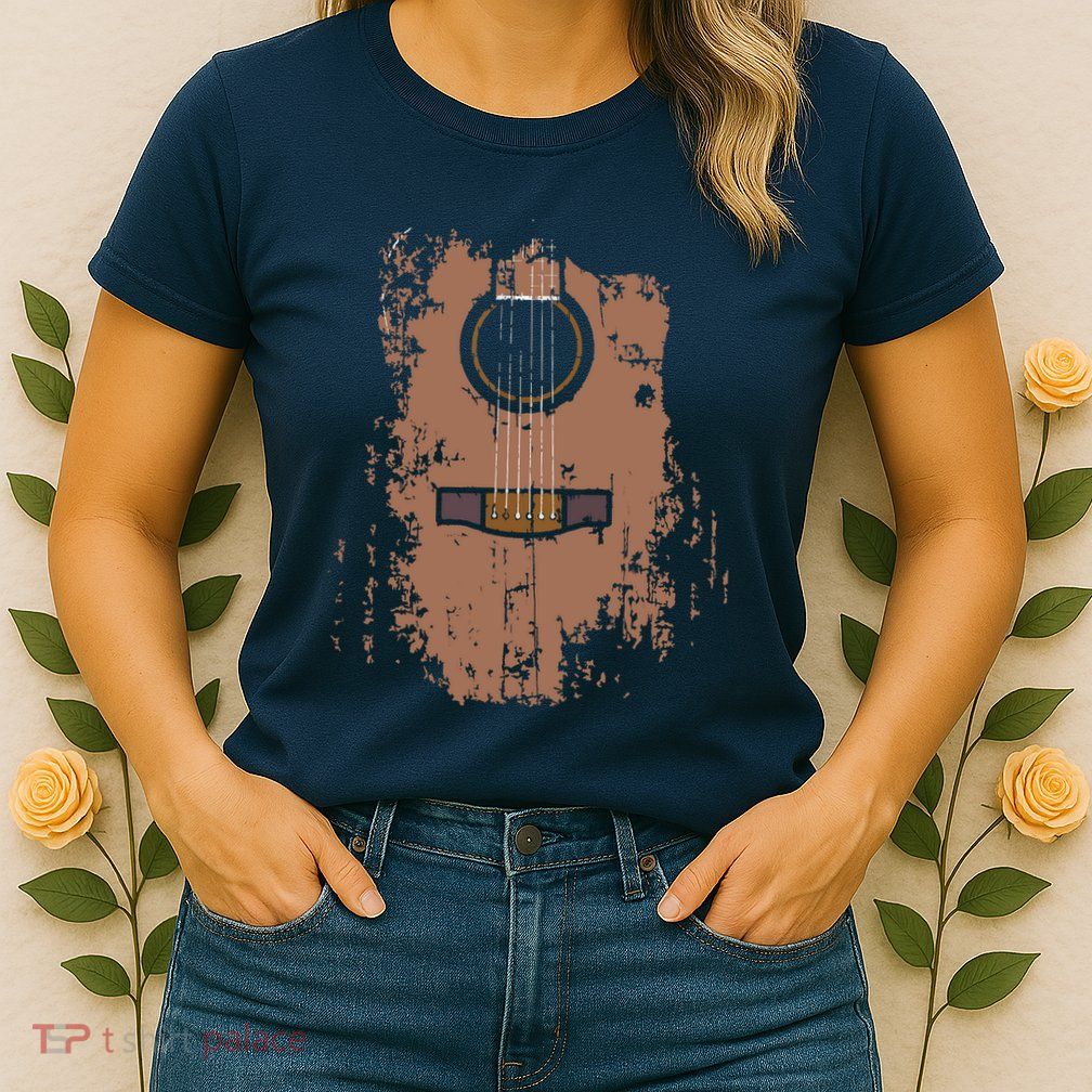 Distressed Acoustic Guitar Vintage Player Rock Roll Music Womens T-Shirt