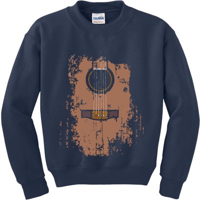 Distressed Acoustic Guitar Vintage Player Rock Roll Music Kids Sweatshirt