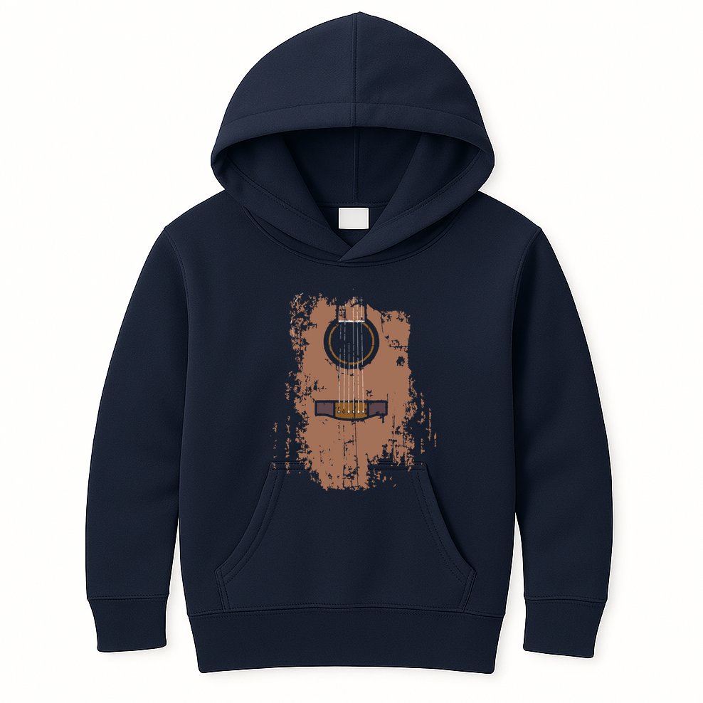 Distressed Acoustic Guitar Vintage Player Rock Roll Music Kids Hoodie