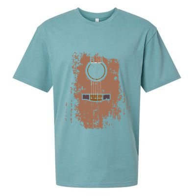 Distressed Acoustic Guitar Vintage Player Rock Roll Music Sueded Cloud Jersey T-Shirt