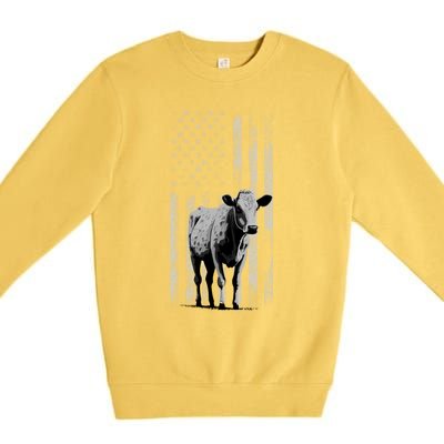 Distressed Americanmeaningful Giftflag Cow Vintage Patriotic Farmer Funny Gift Premium Crewneck Sweatshirt