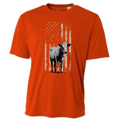 Distressed Americanmeaningful Giftflag Cow Vintage Patriotic Farmer Funny Gift Cooling Performance Crew T-Shirt