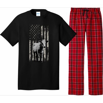 Distressed Americanmeaningful Giftflag Cow Vintage Patriotic Farmer Funny Gift Pajama Set